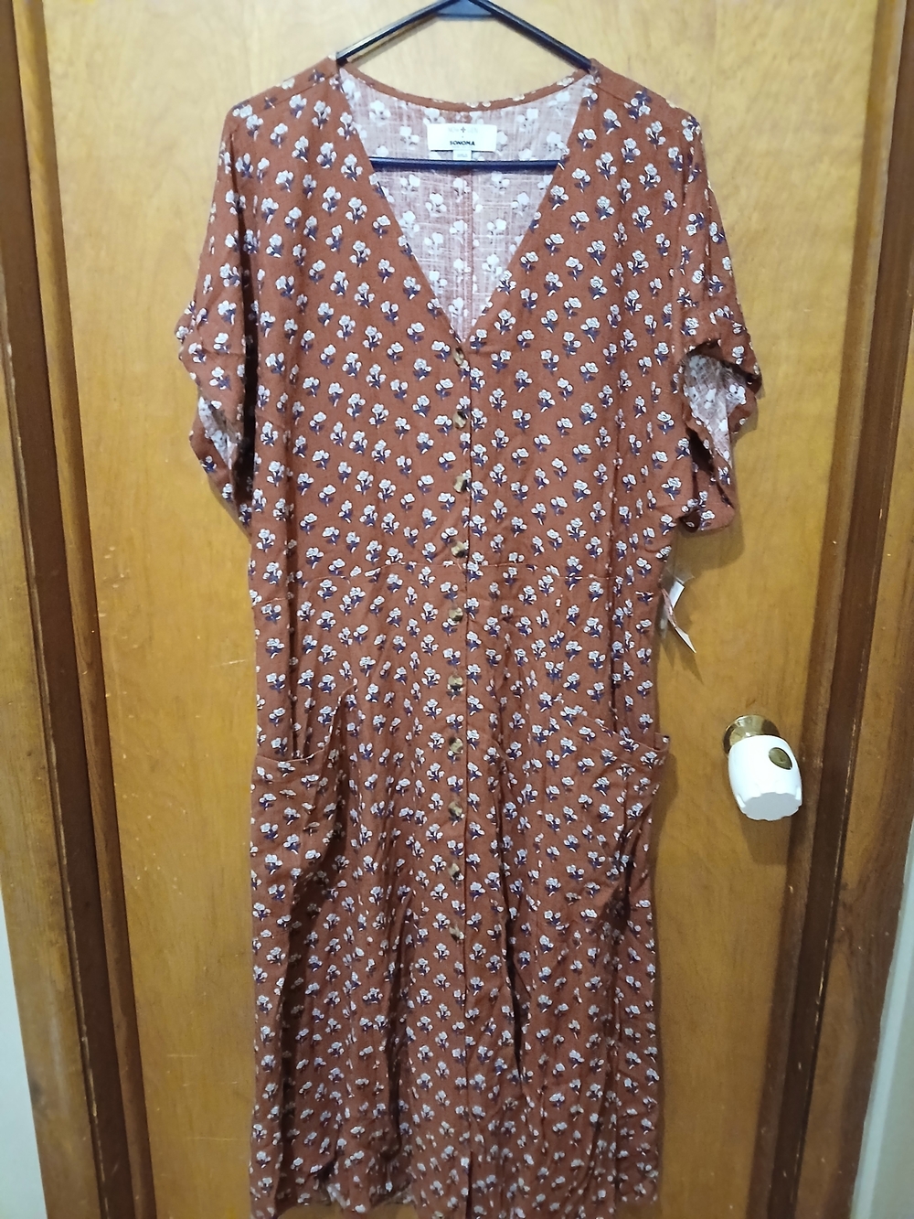 Sonoma Rust Floral Button-Front Midi Dress